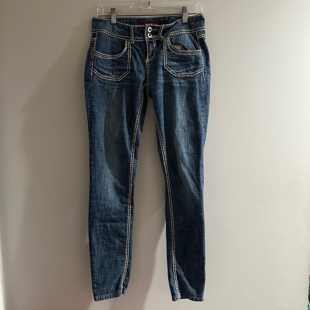 Vintage Bongo Jeans Women Blue Wash Stitching Skinny Leg Casual Pants Size 7‎